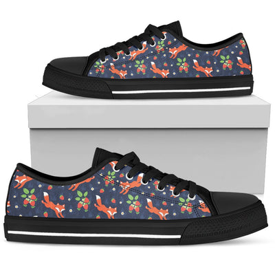 Fox Strawberry Print Pattern Women Low Top Shoes