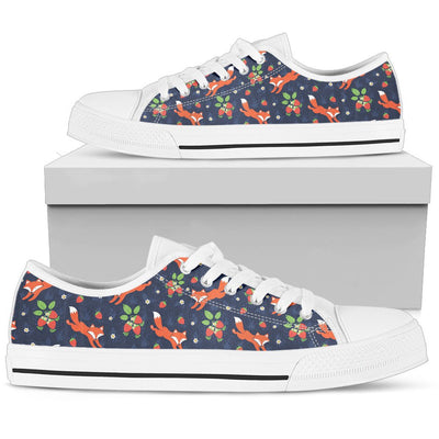 Fox Strawberry Print Pattern Women Low Top Shoes