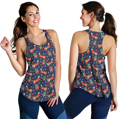 Fox Strawberry Print Pattern Women Racerback Tank Top