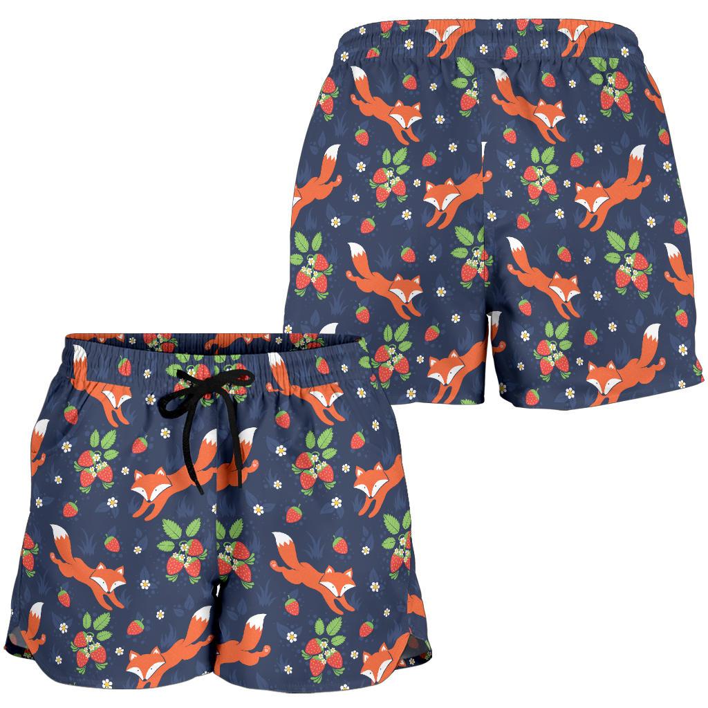 Fox Strawberry Print Pattern Women Shorts-JTAMIGO.COM