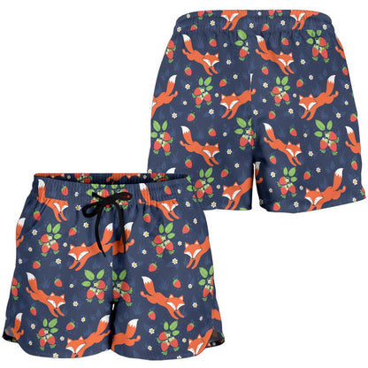 Fox Strawberry Print Pattern Women Shorts-JTAMIGO.COM