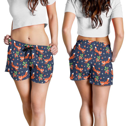 Fox Strawberry Print Pattern Women Shorts-JTAMIGO.COM