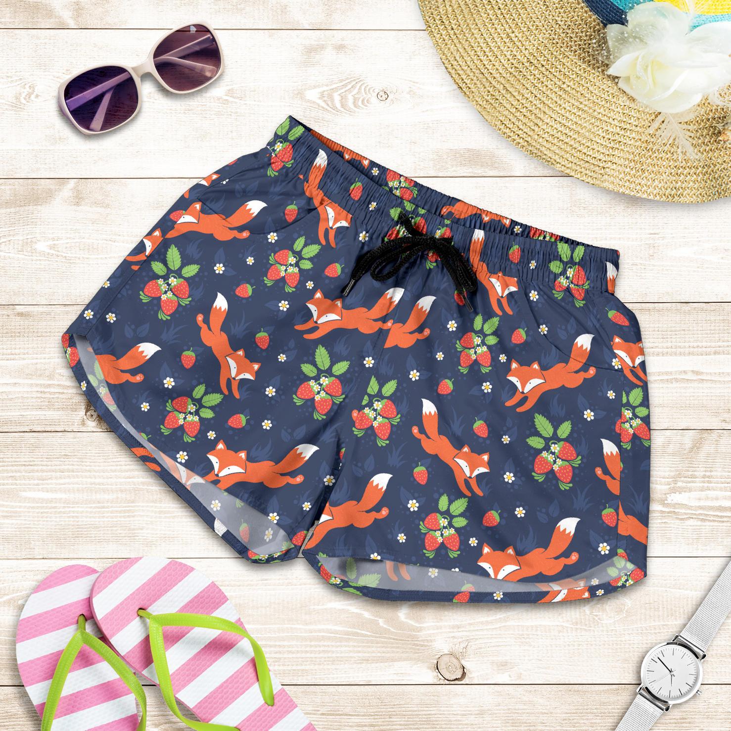 Fox Strawberry Print Pattern Women Shorts-JTAMIGO.COM