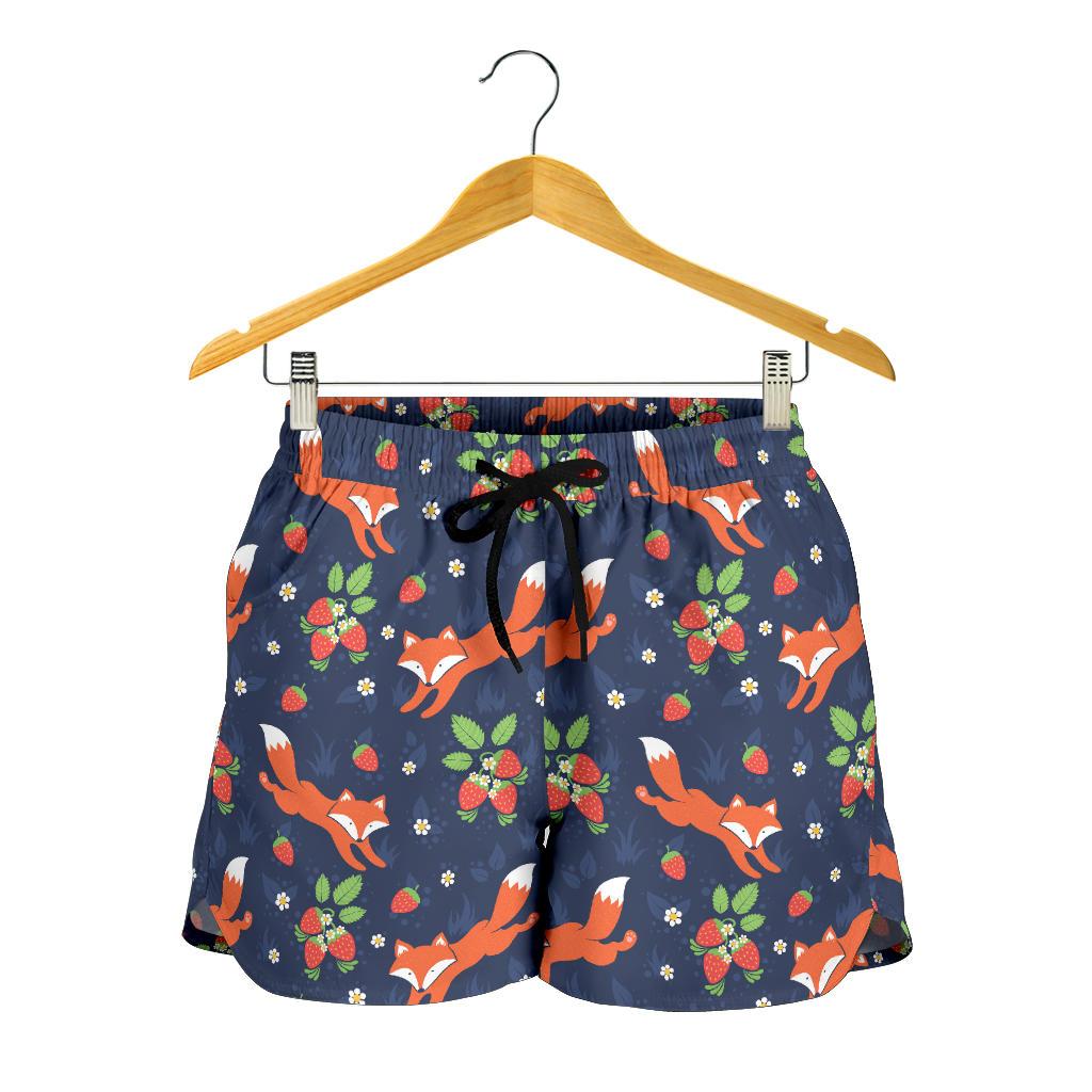 Fox Strawberry Print Pattern Women Shorts-JTAMIGO.COM