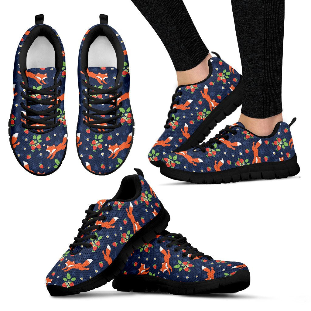 Fox Strawberry Print Pattern Women Sneakers Shoes