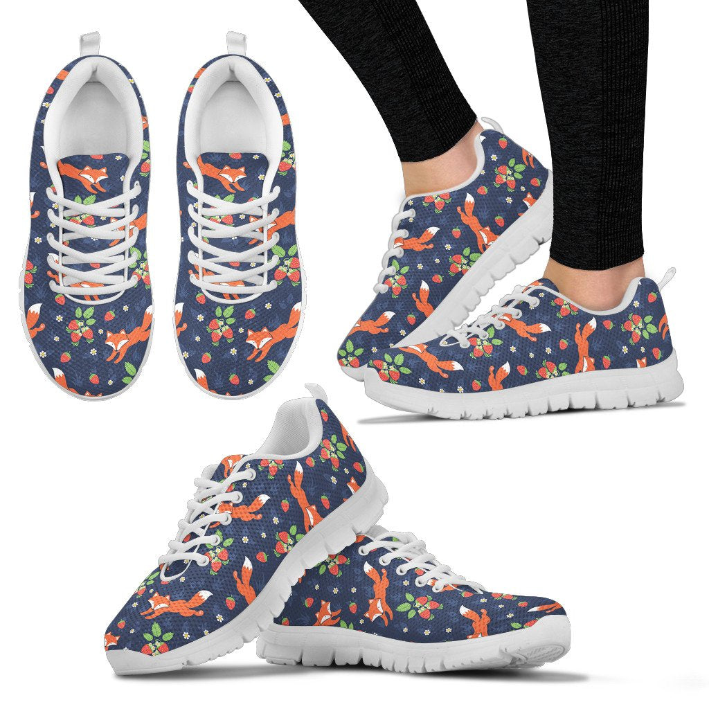 Fox Strawberry Print Pattern Women Sneakers Shoes