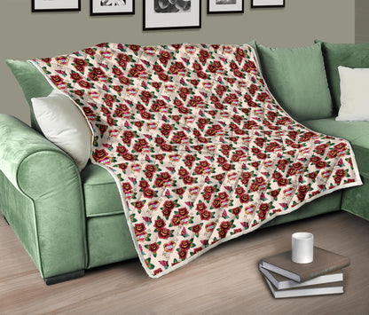 Old School Tattoo Rose Pattern Quilt Bedspread