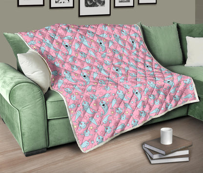 Narwhal Cartoon Cute Print Quilt Bedspread