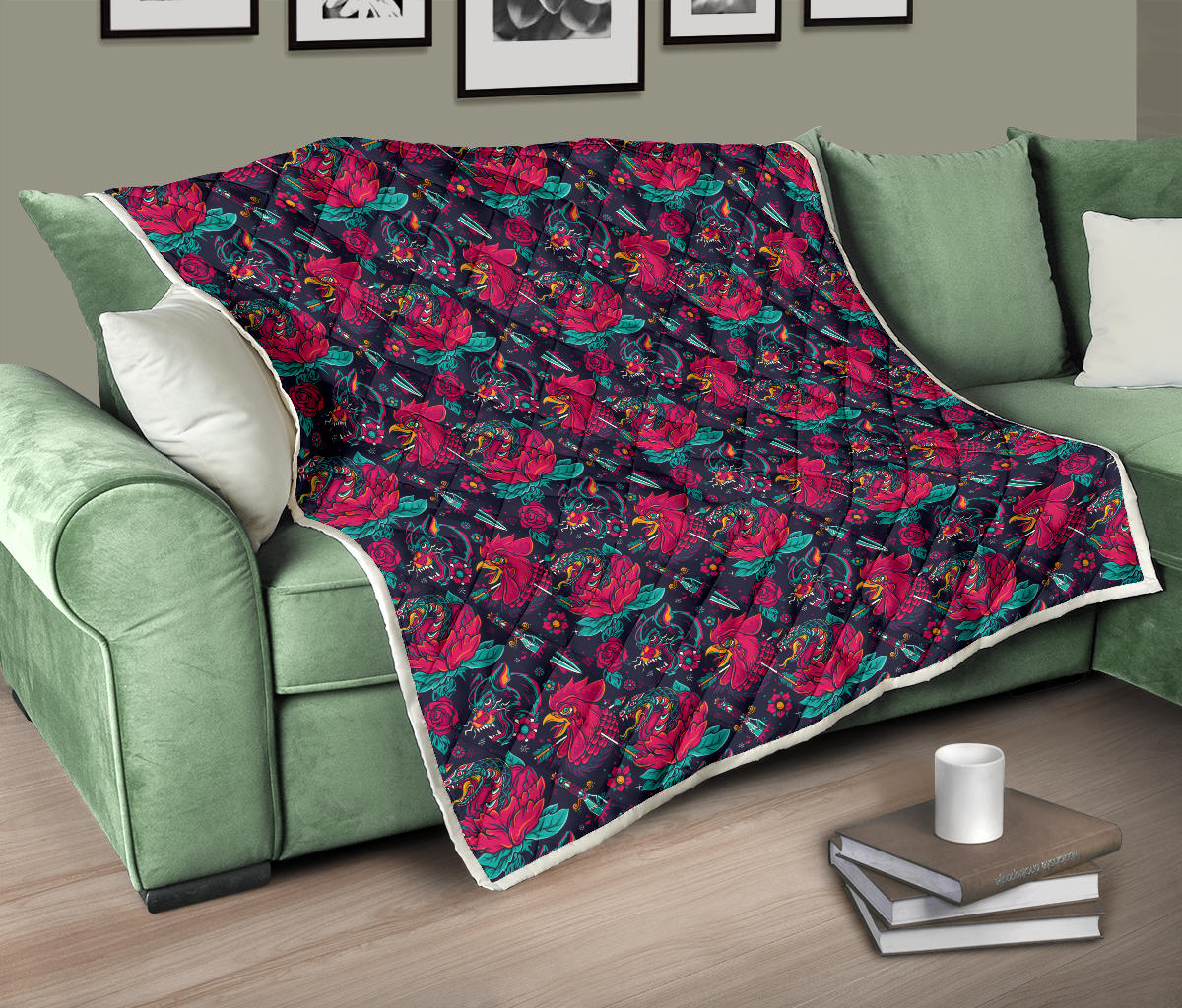 Old School Tattoo Print Quilt Bedspread
