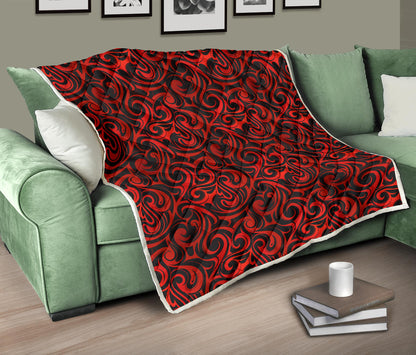 Maori Red Black Themed Design Quilt Bedspread