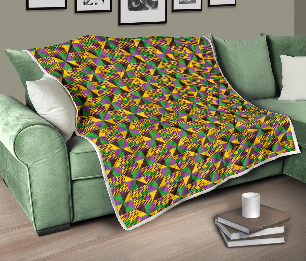 Kente Triangle Design African Print Quilt Bedspread