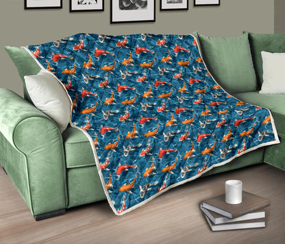 Koi Carp Water Design Themed Print Quilt Bedspread