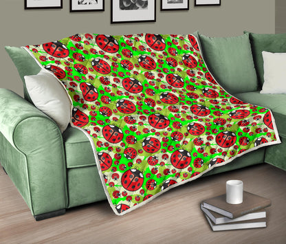Ladybug with Leaf Print Pattern Quilt Bedspread