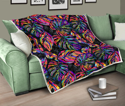 Neon Color Tropical Palm Leaves Quilt Bedspread