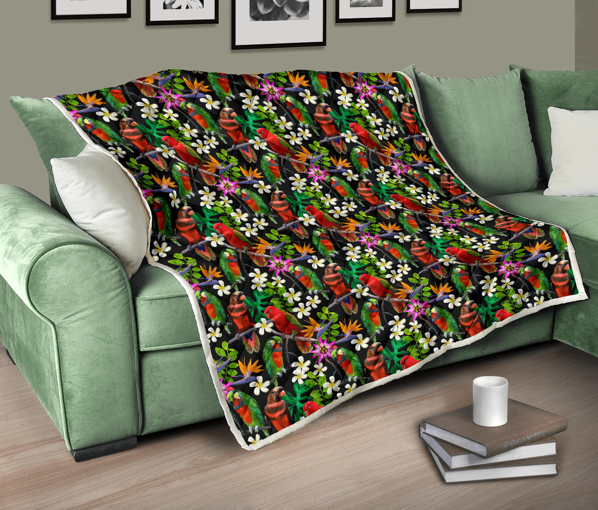 Parrot Design Print Quilt Bedspread