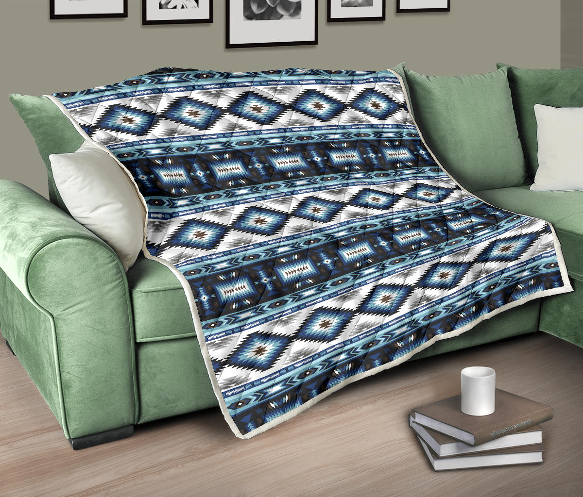 Navajo Dark Blue Print Pattern Quilt Bedspread