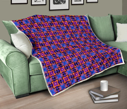 kaleidoscope Purple Orange Print Design Quilt Bedspread