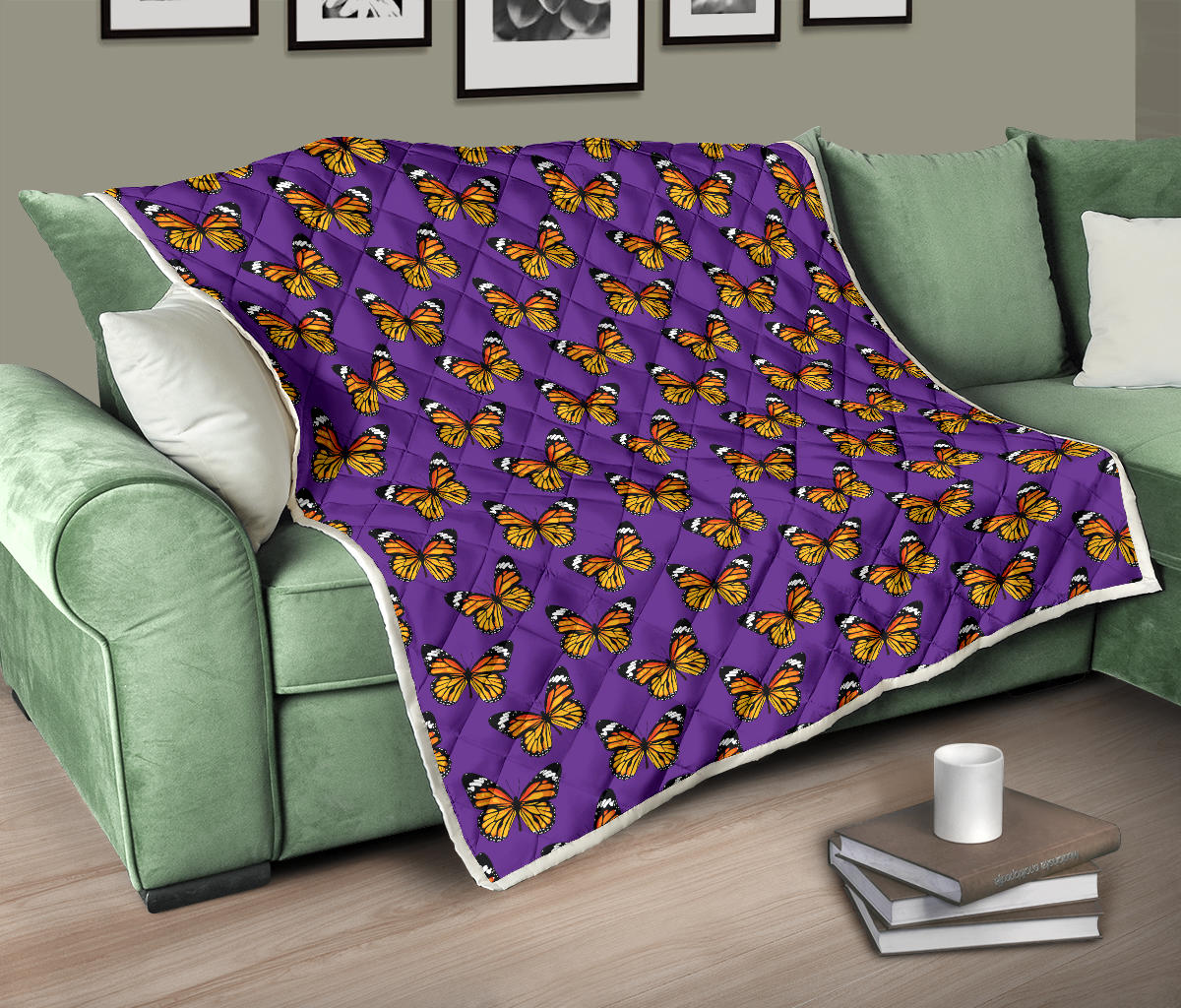 Monarch Butterfly Purple Print Pattern Quilt Bedspread