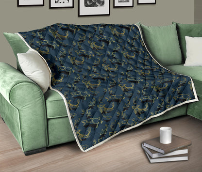 Koi Carp Gold Design Themed Print Quilt Bedspread