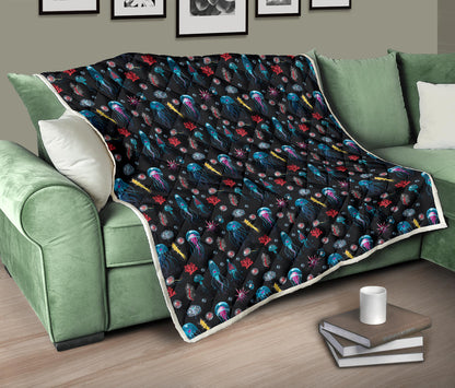 Jellyfish Underwater Print Quilt Bedspread