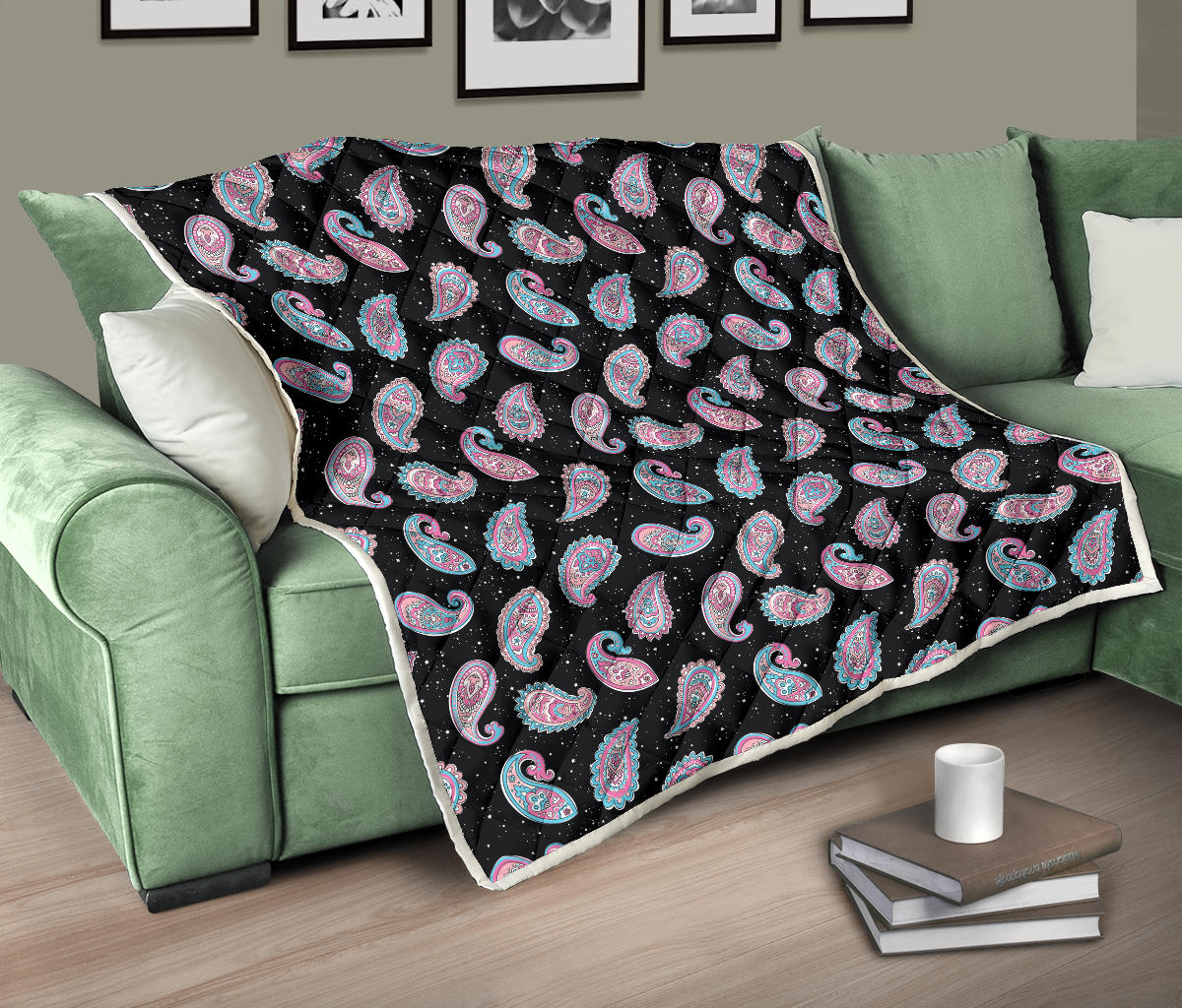 Paisley Pink Design Mandala Print Quilt Bedspread
