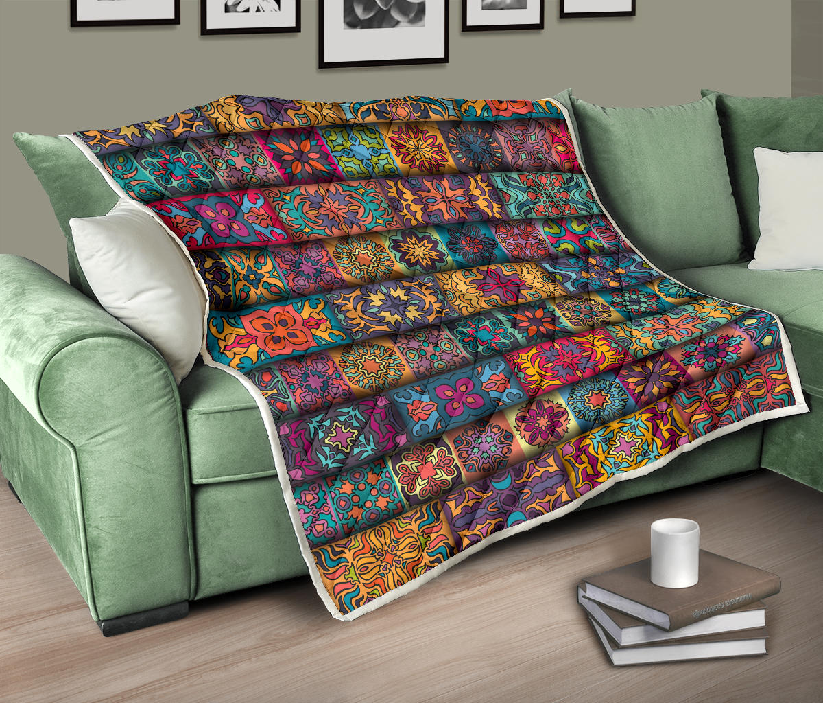 Mandala Style Design Print Quilt Bedspread