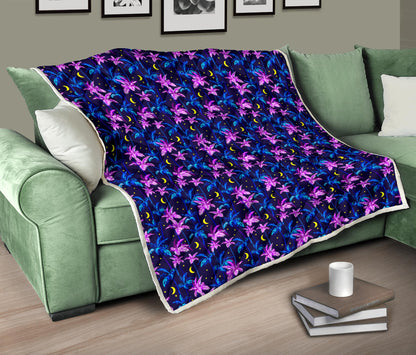 Palm Tree Night Scene Design Print Quilt Bedspread