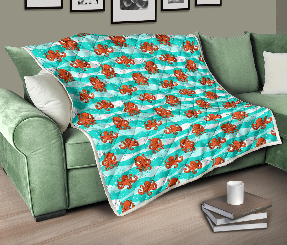 Octopus Cute Design Print Themed Quilt Bedspread
