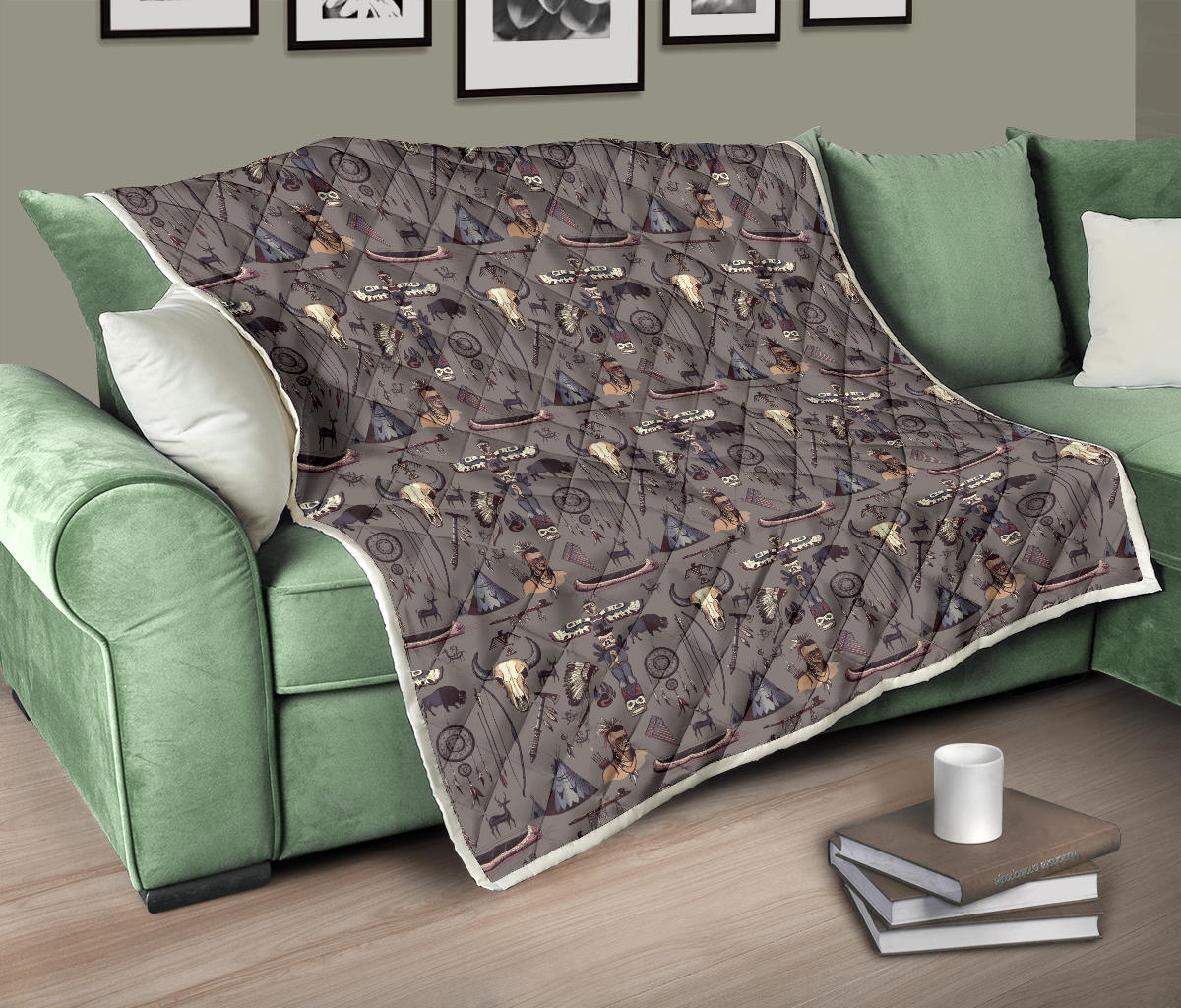 Native Indian life Design Print Quilt Bedspread