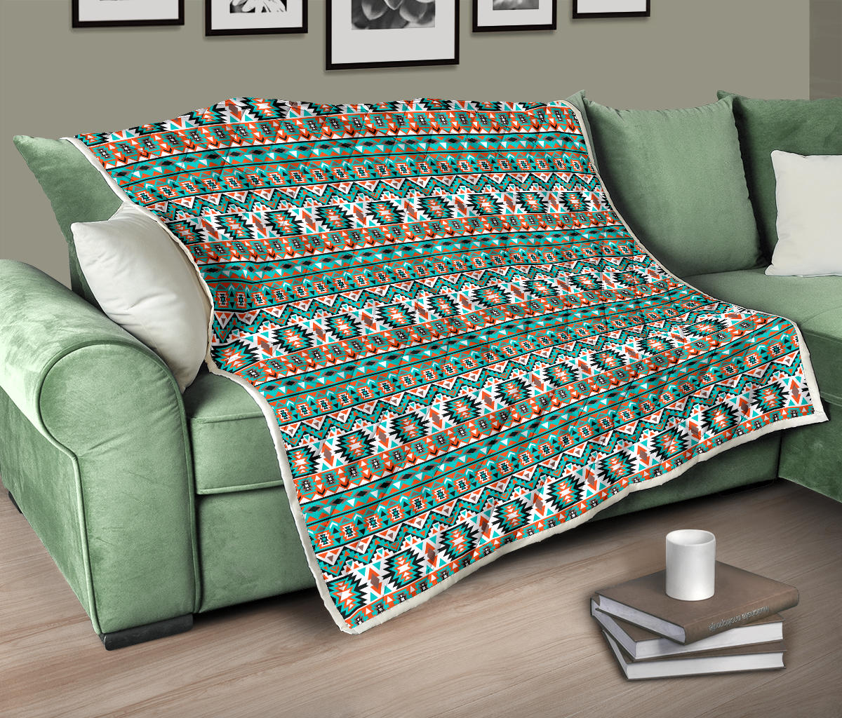 Indian Navajo Ethnic Themed Design Print Quilt Bedspread