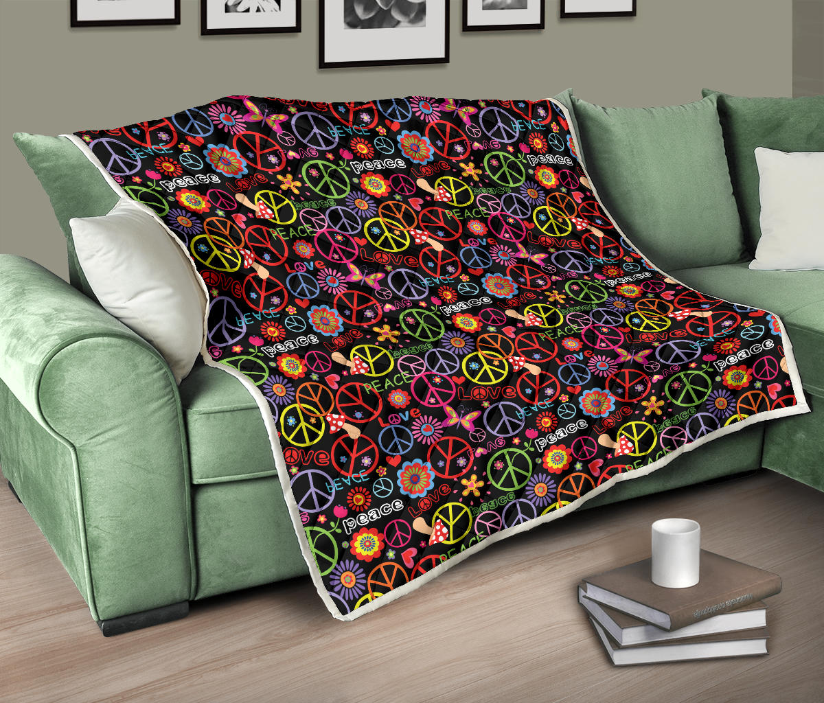 Peace Sign Colorful Design Print Quilt Bedspread