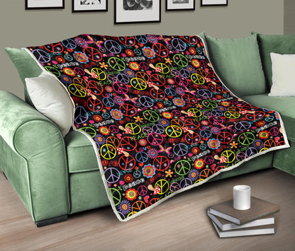 Peace Sign Colorful Design Print Quilt Bedspread