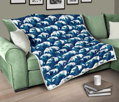 Ocean Wave Pattern Print Quilt Bedspread