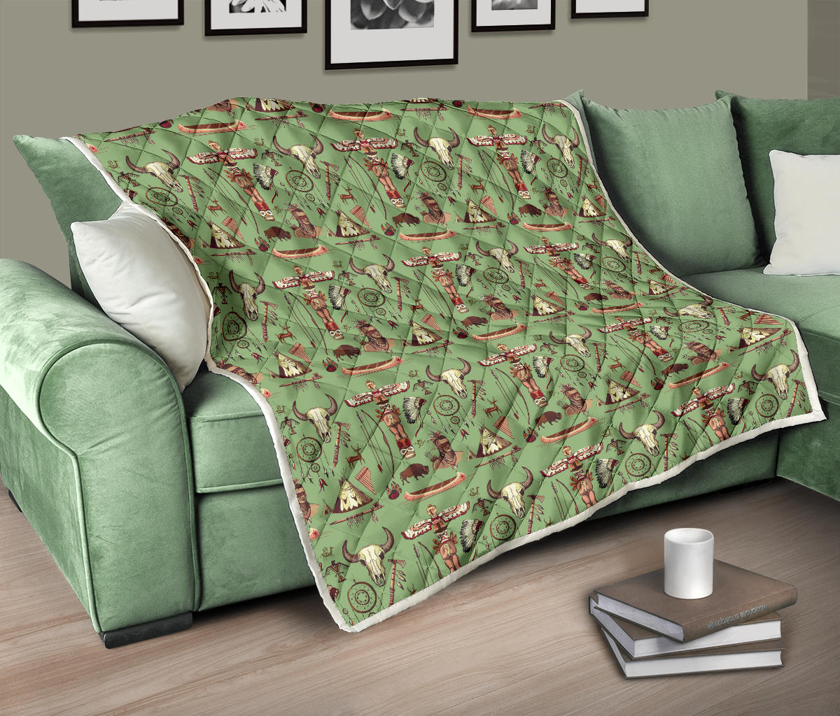 Native Indian Themed Design Print Quilt Bedspread