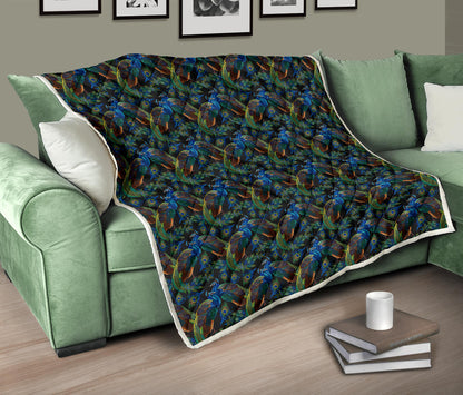 Peacock Themed Design Print Quilt Bedspread