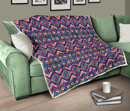Indian Navajo Pink Themed Design Print Quilt Bedspread
