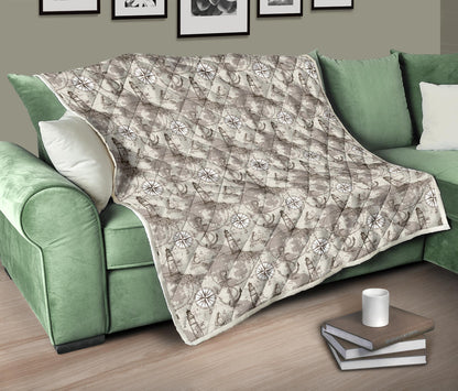 Nautical Map Design Themed Print Quilt Bedspread