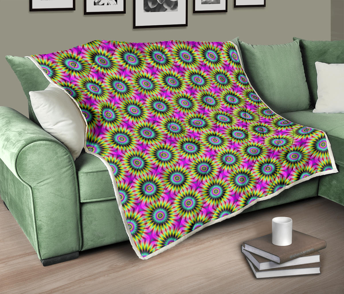Optical illusion Flower Rainbow Style Quilt Bedspread