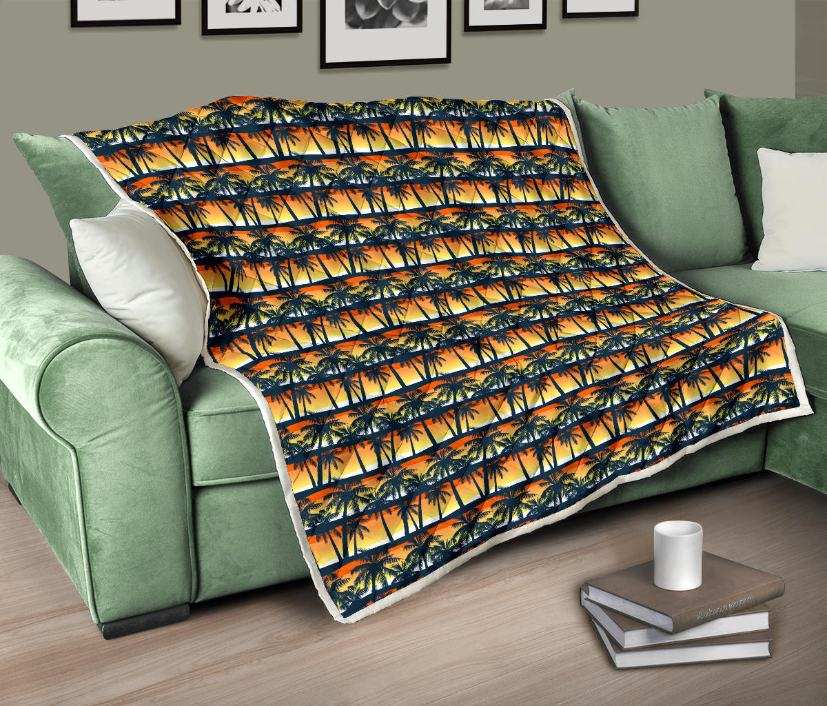 Palm Tree Sunset Design Print Quilt Bedspread