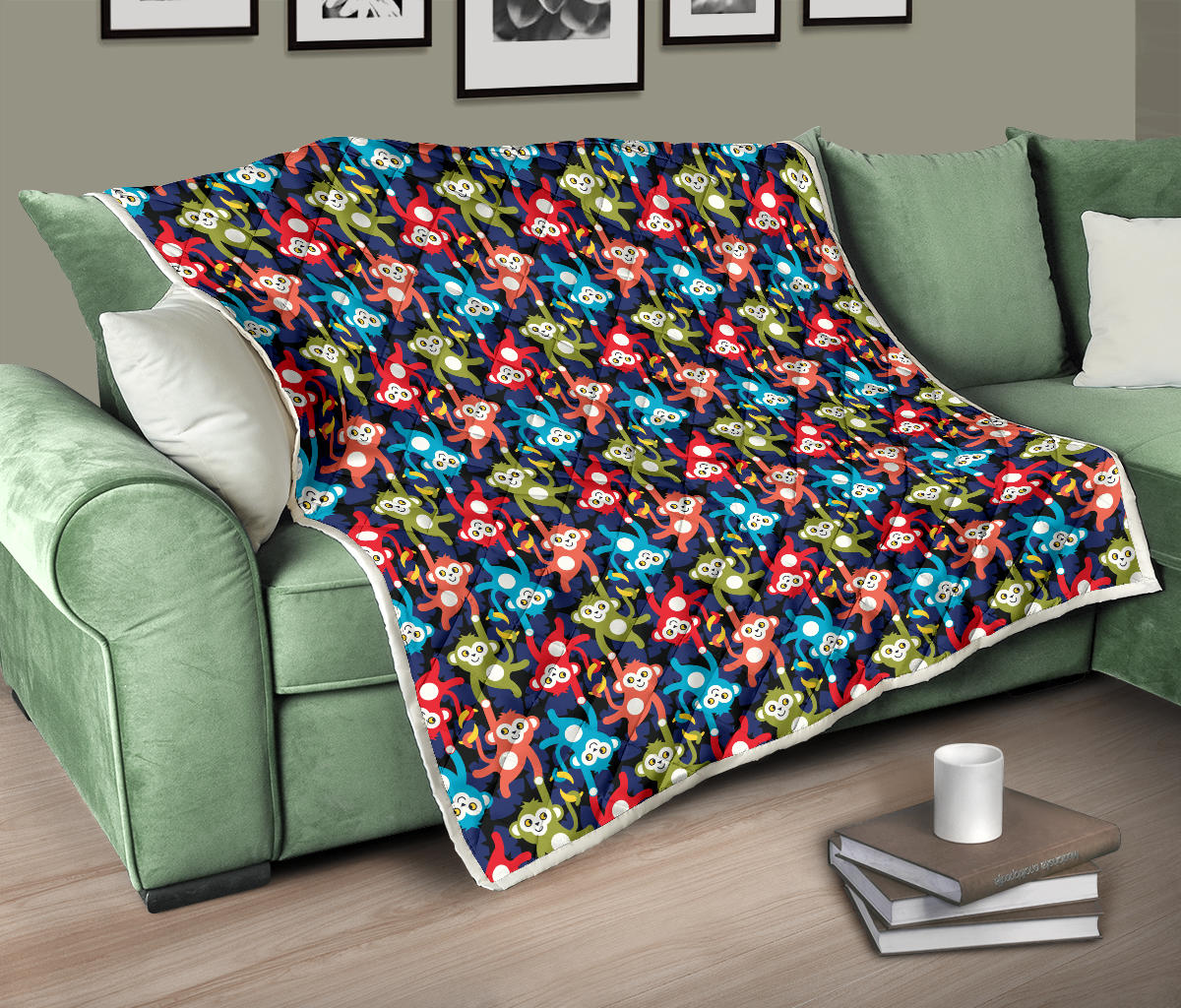 Monkey Colorful Design Themed Print Quilt Bedspread
