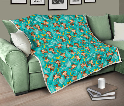 Monkey Happy Design Themed Print Quilt Bedspread
