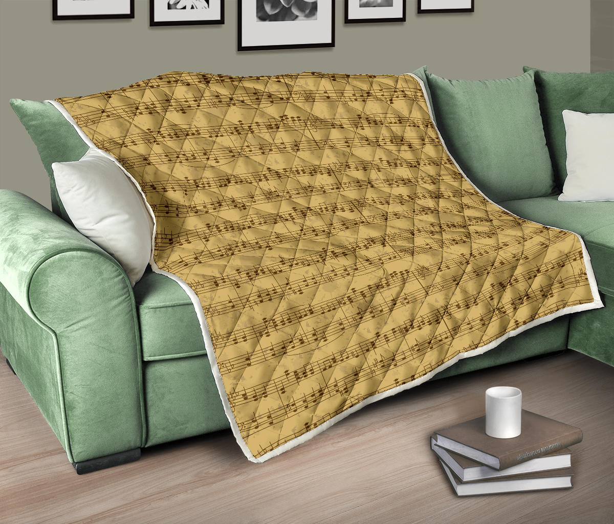 Music Note Vintage Themed Print Quilt Bedspread