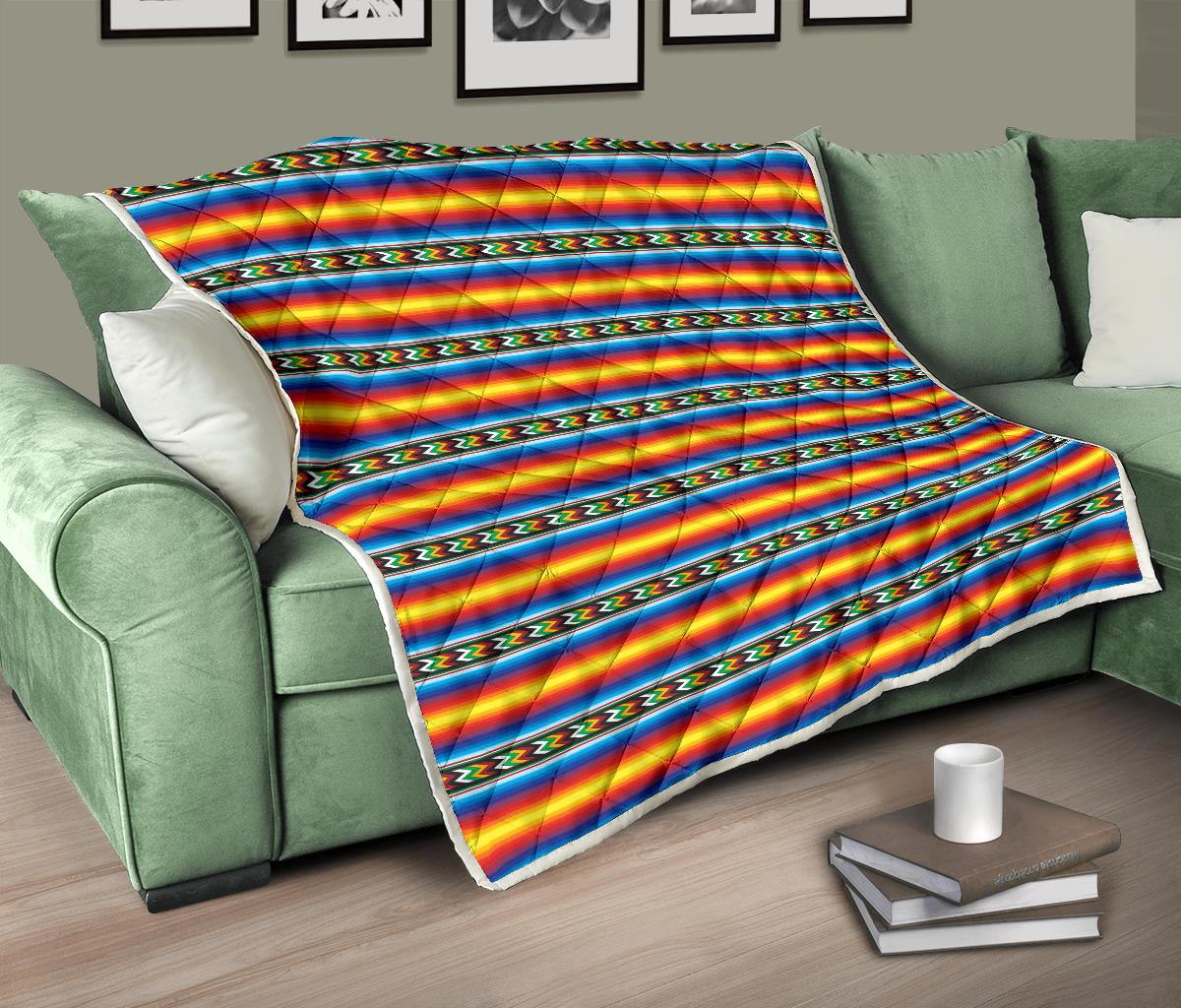 Mexican Blanket ZigZag Print Pattern Quilt Bedspread