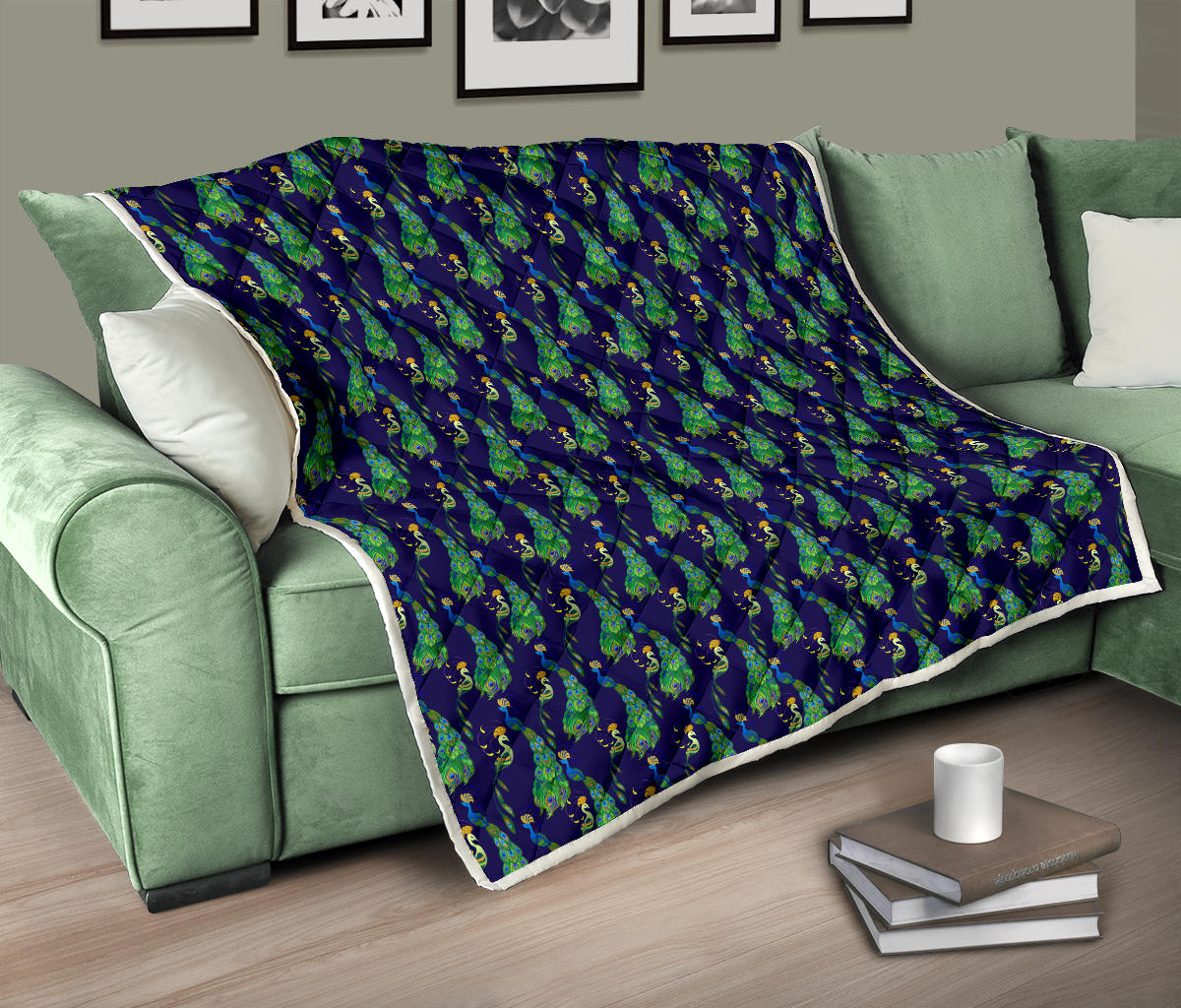 Peacock Art Design Print Quilt Bedspread