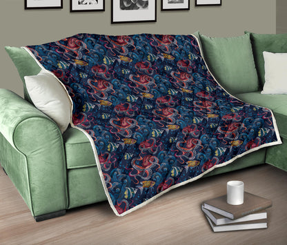 Octopus Deep Sea Print Themed Quilt Bedspread
