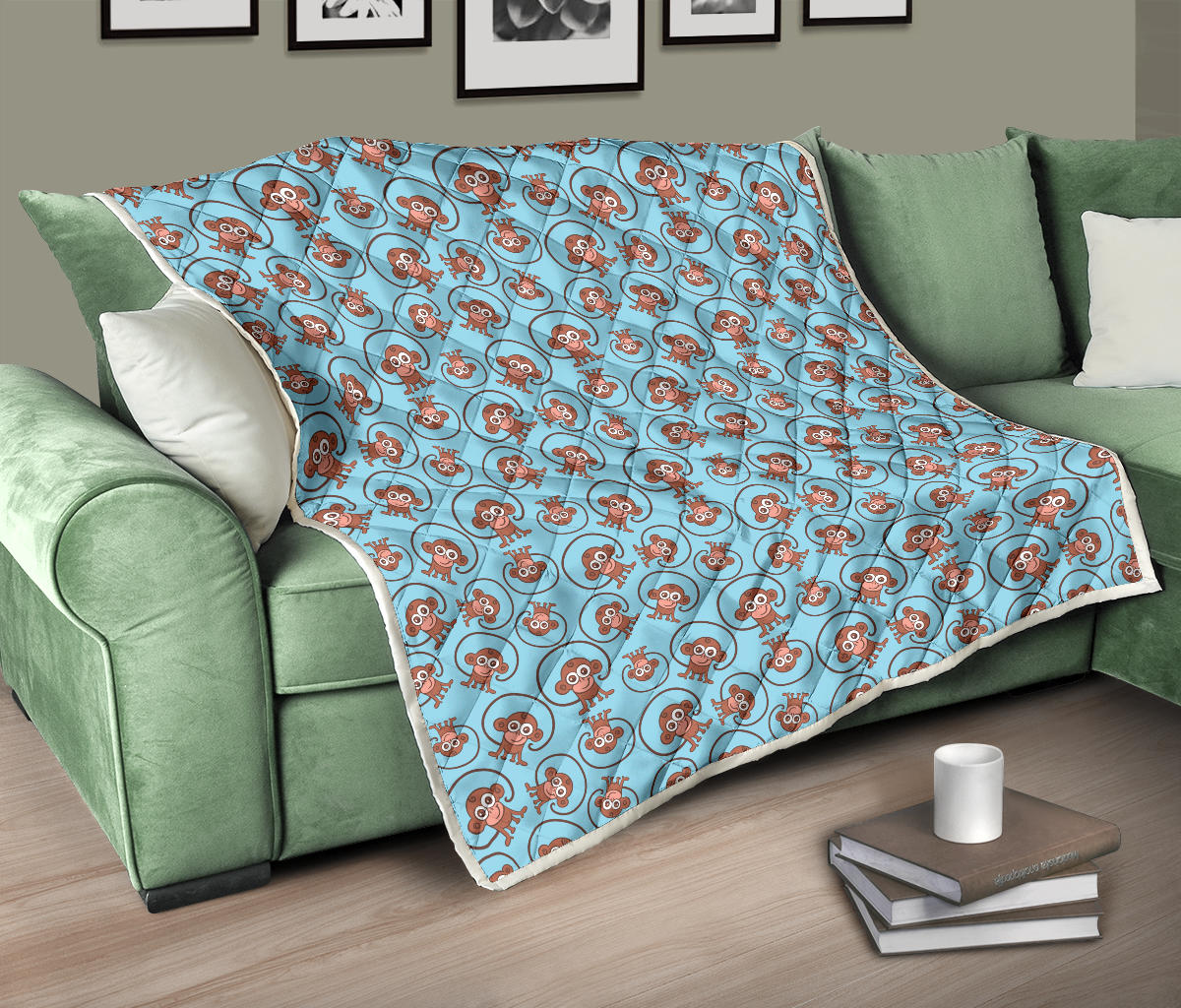 Monkey Cute Design Themed Print Quilt Bedspread