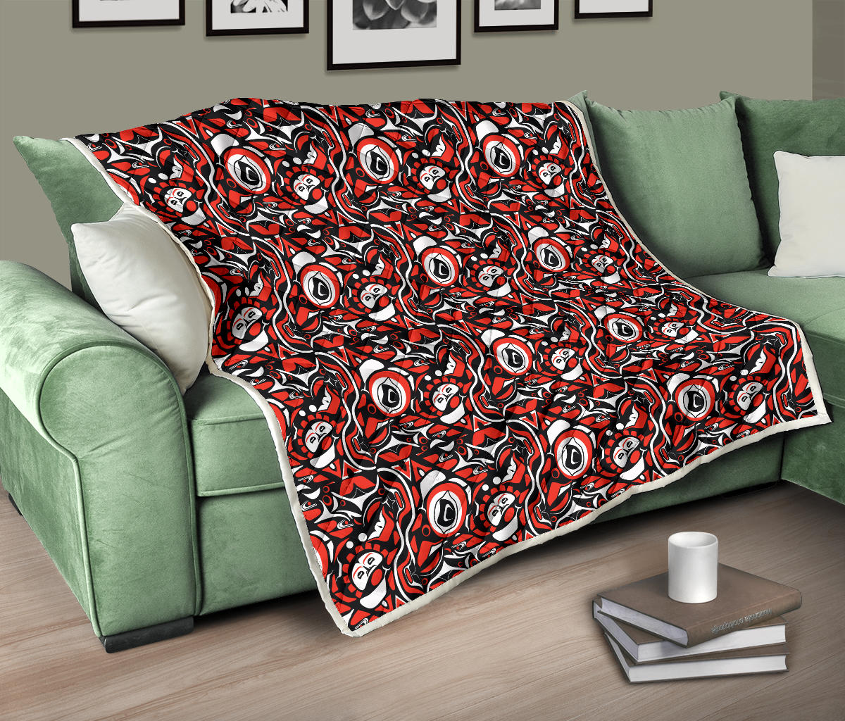 Native North American Themed Print Quilt Bedspread