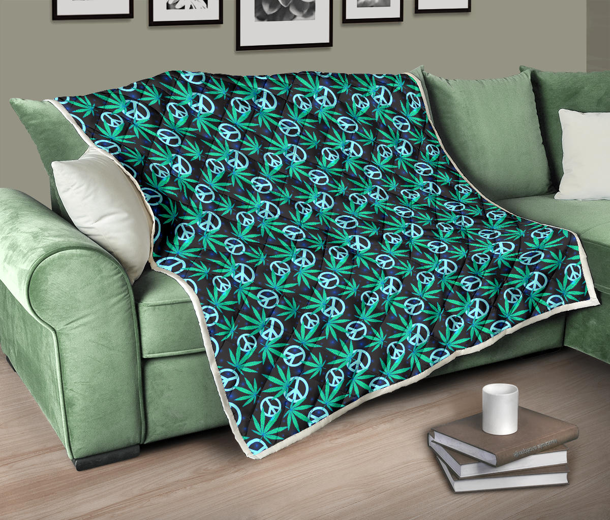Peace Sign Themed Design Print Quilt Bedspread