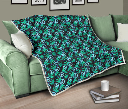 Peace Sign Themed Design Print Quilt Bedspread