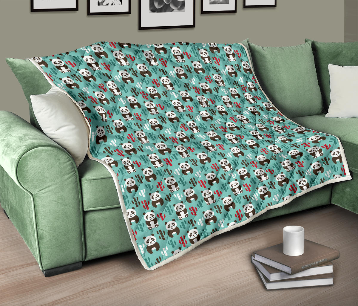 Panda Bear Cute Themed Print Quilt Bedspread
